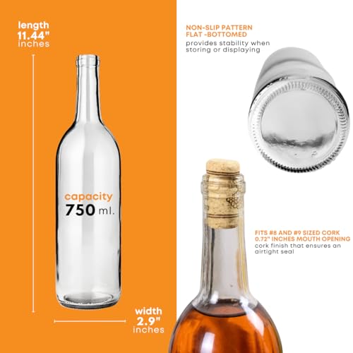 FastRack 24 - 750ml W5 Clear Bordeaux Wine Bottles-2 Cases, 750ml | Flint flat-bottomed glass wine bottles empty for home winemaking