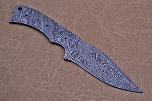 Damascus Steel Blank Blade, 8 inches Long Hand Forged Pocket Knife with 3 Pin Hole & an Inserting Hole Space 4 inches Cutting Edge