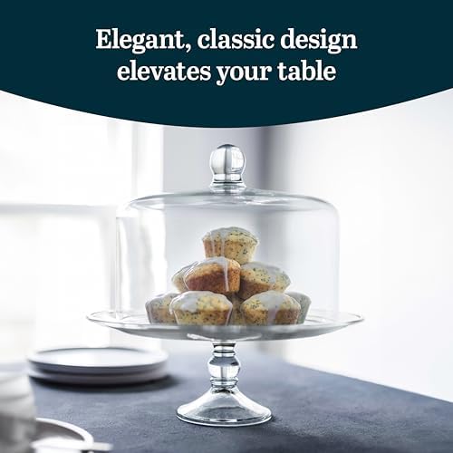 Libbey Selene 6-in-1 Domed Cake Stand, Unique Space Saving Glass Cake Stand with Dome, Multi-Purpose Dip Bowl To Serve Snacks and More