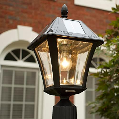 Gama Sonic Baytown II Bulb White Outdoor Solar Light, Single Post Light with 3 Mounting Options, 3in. Fitter for Lamp Posts