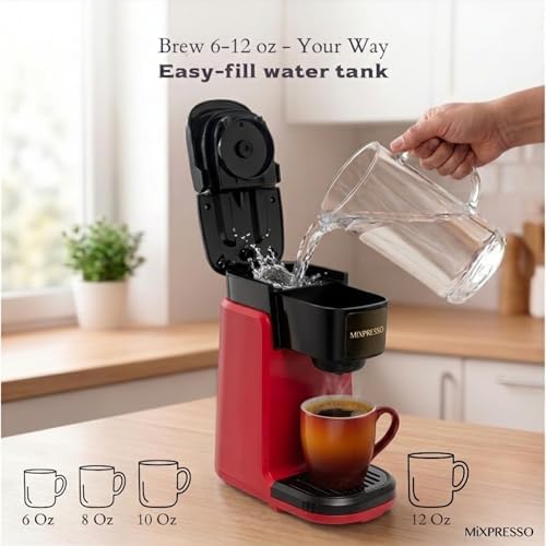 Mixpresso Single Serve Coffee Maker K Cup Coffee Maker for K Pods & Grounds | Compact 800W White Coffee Machine with 14 Oz Water Tank, Fast Brew & Auto Shut-Off, Small Design for Travel RV, Office& Dorm