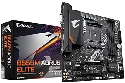 Gigabyte GIGABYTE B550M AORUS Elite (AM4/ AMD/ B550/ Micro-ATX/ DDR4/ Dual M.2/ PCIe 4.0/ Realtek GbE LAN/Gaming Motherboard)