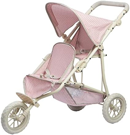 Olivia's Little World Doll Jogging-Style Stroller with Canopy, Storage Underneath, Pink and Cream and Gray | Canopy, Storage Underneath