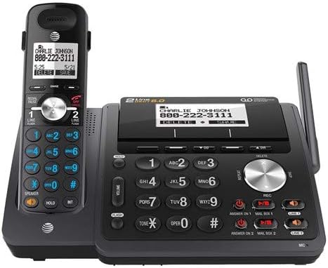 AT&T TL88102BK DECT 6.0 2-Line Expandable Cordless Phone with Answering System and Dual Caller ID/Call Waiting, 3 Handsets, Black