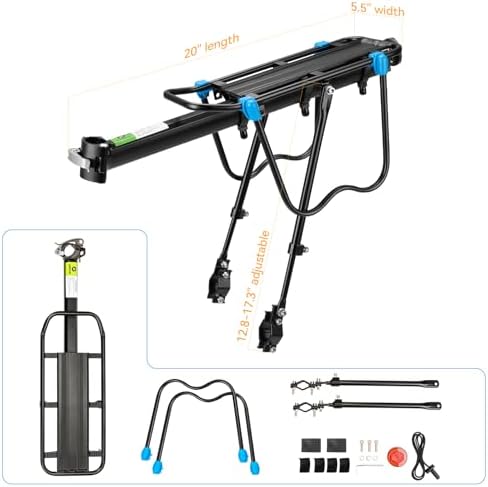 ROCKBROS Rear Bike Rack Quick Release Bike Cargo Rack for Luggage Commuting | Easy to install,heavy duty steel,red reflector,side protection,quick release system,rear back pannier rack with intructions