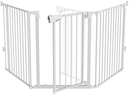 Bonnlo 134 Inches Wide Configurable Baby Gate, Fireplace Safety Fence/Guard, Adjustable 5-Panel Metal Play Yard for Toddler/Pet/Dog, Christmas Tree Fence, Includes 4 Pack of Wall Mounts, Black