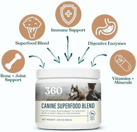360 Pet Nutrition Canine Superfood Boost – All Life Stage Dog Meal Topper & Supplement, Supports Joint, Digestive & Immune Health, 30 Servings