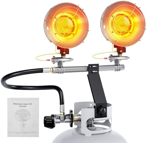 30000 BTU Propane Heater Outdoor, Propane Tank Heater Attachment Double Tank Top Radiant Gas Heater With Tip-Over Protection, 3 Heat Settings, Safety Shut-Off Valve for Patio,Camp,Fish,Garage.