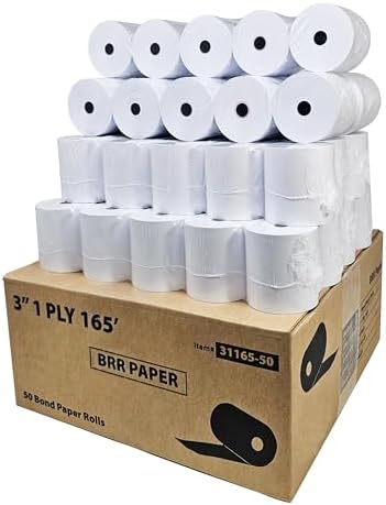3 Inch 1-Ply x 165' Paper [50 Rolls - 1 Case] - Bond Kitchen Printer Paper (55GSM) SP700 / ERC 30/34/38 Ribbon Required -BuyRegisterRolls