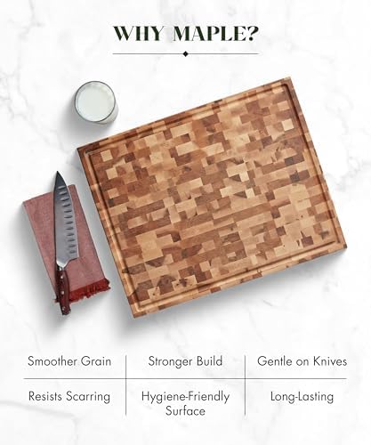 Labell Large Canadian Maple Cutting Board, Juice Groove, 16 x 20 x 1.5 in | Wood Butcher Block, Food Prep, Natural, Durable, for Kitchens