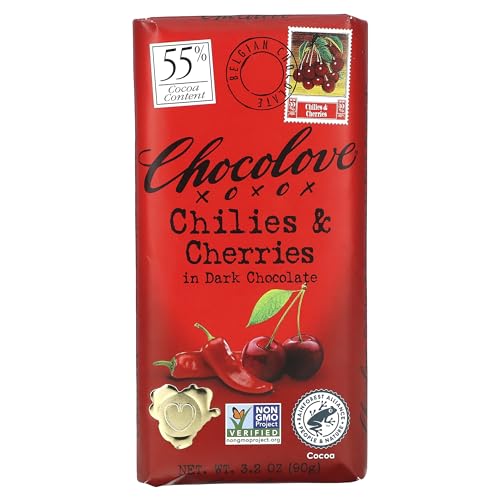 Chillies and Cherries in Dark Chocolate Bar 3.20 Ounces (Case of 12)
