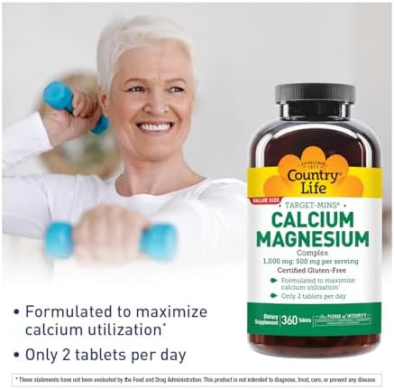 Country Life Target-Mins Calcium Magnesium Complex, 360 Tablets | 2:1 calcium-to-magnesium ratio with 180 convenient daily servings