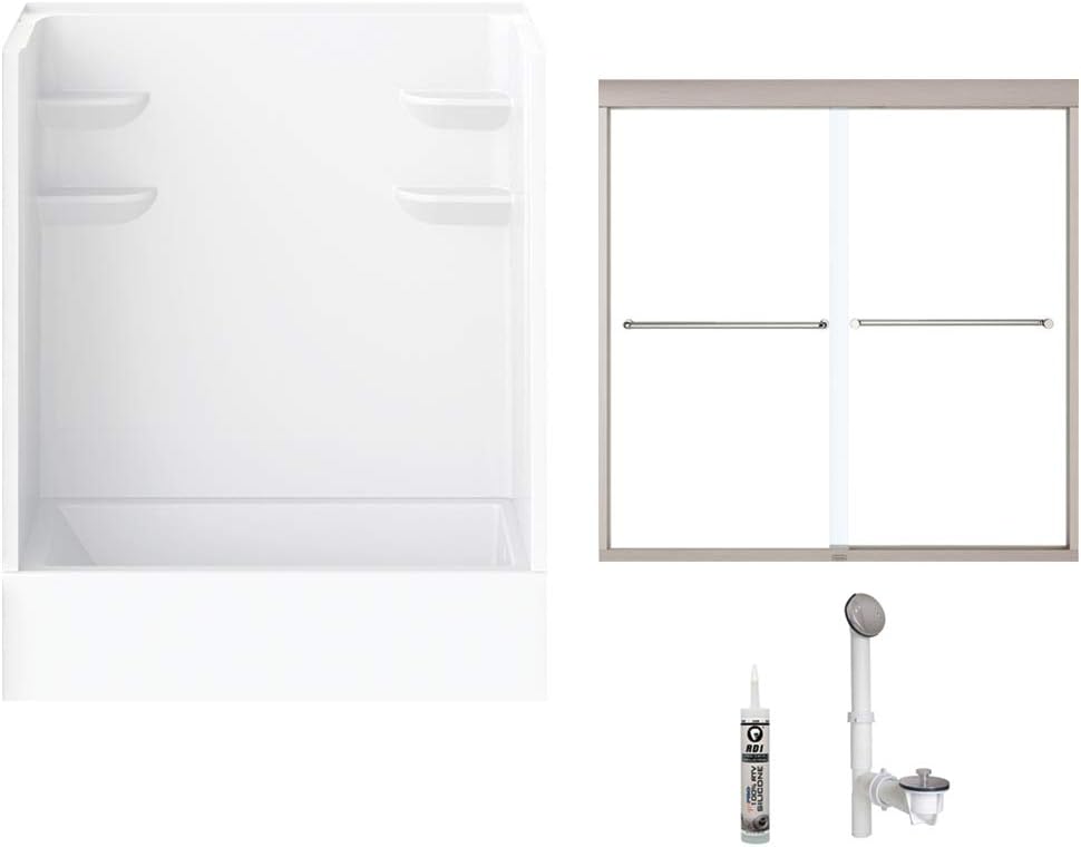 A2 6032CTSMM2R-134561-WN 60-in x 32-in x 82-In Composite Bath/Shower Kit with Door, White and Brushed Nickel