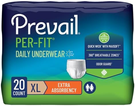 Prevail Per-Fit Daily Protective Underwear, Unisex Adult Disposable Adult Diaper for Men & Women, Extra Absorbency, Medium, 80 Count (4 Packs of 20) | Disposable, Incontinence, Extra Absorbency