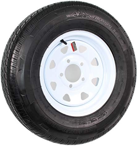 eCustomrim Radial Trailer Tire Rim Assembly ST185/80R13 13 Inch White 5 Lug | Load Range C 6 Ply Tire With Curb Guard