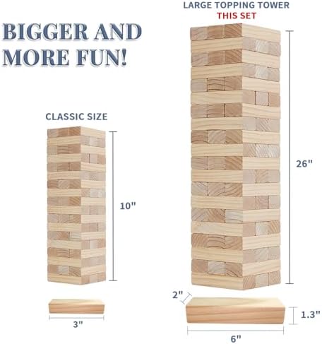 Megwoz Giant Tumble Tower Games for Kids and Adults 57 Blocks New Zealand Pine Wooden Blocks Stacking to Over 4.2FT Family Game for Indoors Outdoors