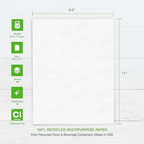 PrintWorks 100% Recycled Printer Paper 8.5" x 11" White - 20 lb Copy & Multipurpose Computer Paper - 6 Packs