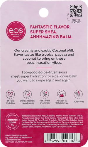 eos 100% Natural Lip Balm - Coconut Milk, All-Day Moisture, Dermatologist Recommended for Sensitive Skin Care, Lip Care Products, 0.25 oz