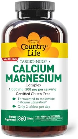 Country Life Target-Mins Calcium Magnesium Complex, 360 Tablets | 2:1 calcium-to-magnesium ratio with 180 convenient daily servings
