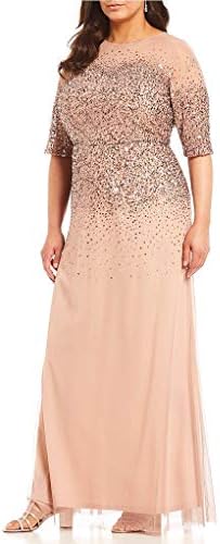 Adrianna Papell Women's Beaded Illusion Dress | Long Sequin Evening Dress with Fitted Bodice & Tulle Skirt Overlay