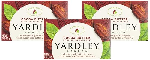 Yardley London Nourishing Bath Soap Bar Cocoa Butter, Helps Soften Dry Skin with Pure Cocoa Butter, Shea Butter & Vitamin E, 4.0 oz Bath Bar, 1 Soap Bar