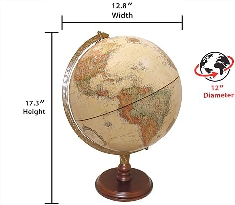Replogle Lenox, 12"/30cm diameter Antique Style, Desktop Globe, Classic World Globe with up-to-date Cartography, Made in USA