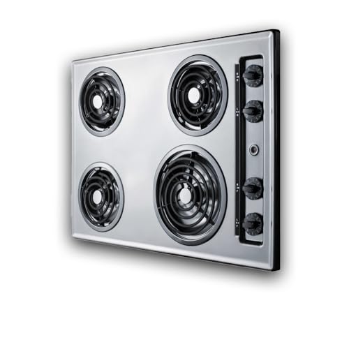 Summit 30" 4 Burner Electric Cooktop, Stainless Steel Look- ZEL05 | 230 Volt Coil Electric Cooktop, Fits 28 3/8" W x 18 5/8" D counter cutouts