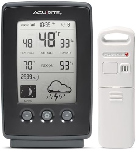 AcuRite Digital Weather Forecaster with Indoor/Outdoor Temperature, Humidity, and Moon Phase (00829), Black