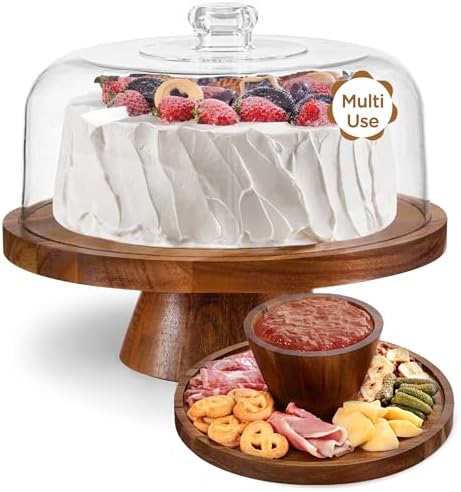 HBlife Cake Stand with Lid (12.2"), Multifunctional Cake Stand with Acrylic Dome, Acrylic 6-in-1 Cake Plate Display Stand with Cover for Baking Gifts, Birthday Kitchen Parties, Weddings