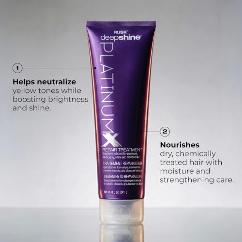 RUSK Deepshine PlatinumX Repair Treatment, Repairs and Moisturizes Chemically Treated or Damaged Hair, Adds Shine to Platinum, Blonde, Gray