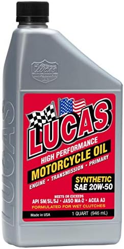 Lucas Oil 10702 High Performance Synthetic 20W-50 Motorcycle Oil - 1 Quart, Pack of 6