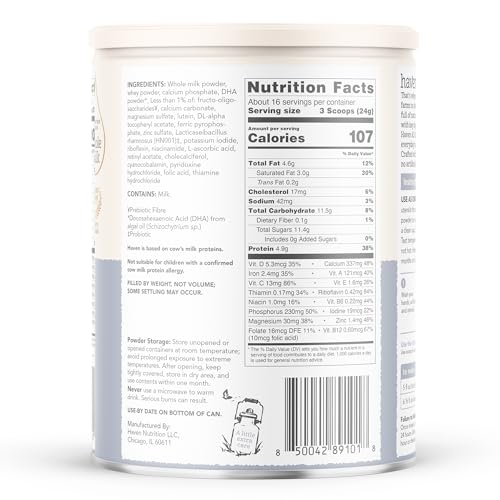 Haven A2 Cow Toddler Formula, Whole Milk, 12+ Months, 14.1oz | No Added Sugar, No Seed Oils, DHA Omega-3, Grass-Fed New Zealand Milk, Probiotics & Prebiotics, Lutein, Easy to Digest