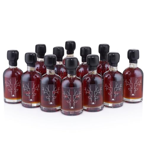 Escuminac Canadian Maple Syrup, Late Harvest Dark Robust Taste, Pure & Organic. Mini Glass Bottles 12 x 50ml, Bulk Format for Party Favors, Wedding