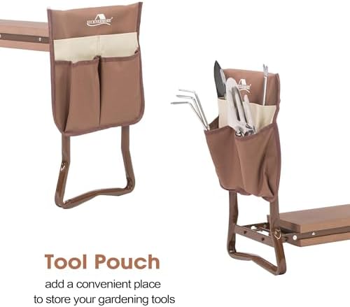 LUCKYERMORE Garden Kneeler and Seat Folding Kneeling Bench Stool with Tool Pouches Soft EVA Foam for Gardening,Asiento Garden Kneeler,Brown