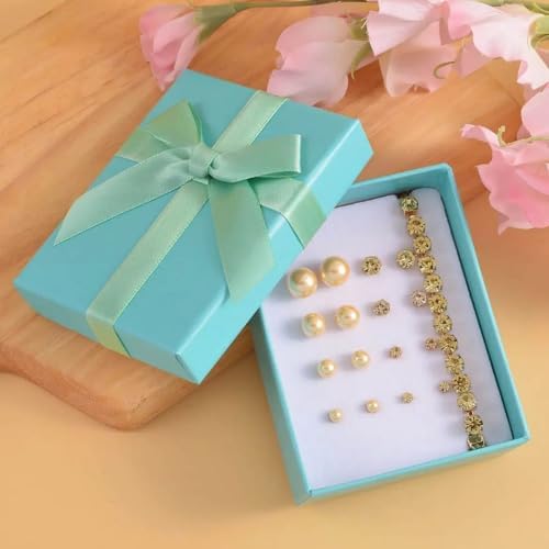 9 Piece Set Golden Shell Pearl Crystal Steel Earrings Bracelet Set 7.5-9.5"