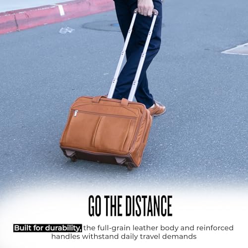 Solo New York Leather Rolling Case with Wheels - Roller Laptop Bag, Wheeled Briefcase for Women & Men, Carry On Size for Travel