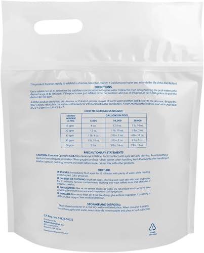 Pool Mate 16-Pounds Premium Pool Stabilizer and Conditioner | Chlorine Stabilizer, Concentrated Cyanuric Acid for Pools, Helps Chlorine Last Longer, 6oz raises CYA 10ppm per 5,000 gallons