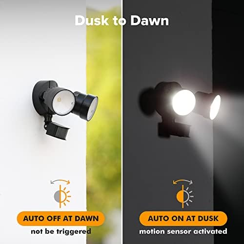 LUTEC Shrimp P6221B-PIR24 2000 Lumen 18 Watt 26 LED Motion Activated Integrated Dual-Head Floodlight Outdoor, IP54 Waterproof Exterior Security Wall Light for Patio, Garden, Yard-Black