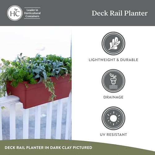 The HC Companies 24 Inch Deck Rail Box Planter Lightweight Outdoor Plastic Plant Pot for Herbs and Flowers, White