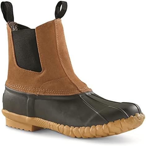 Guide Gear Men’s Pull On Insulated Leather Duck Boots Waterproof Rain Shoes, 400 Gram