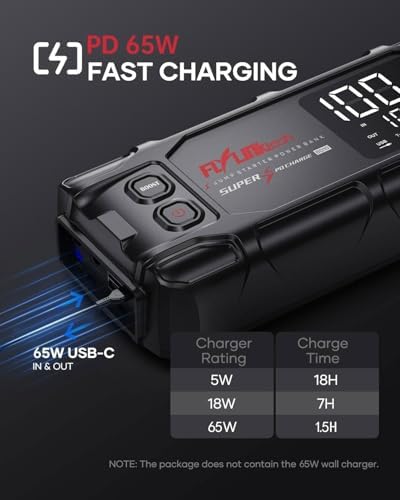 FLYLINKTECH Car Battery Jump Starter, 8000A Peak 26800mAh Jump Start Battery Pack(for All Gas or up to 12L Diesel)