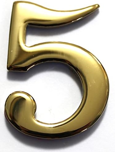 2" Solid Brass Mailbox Number #5 / Better Box Mailboxes Two Inch Tall Numbers with 3M Peel and Stick Auto Grade Adhesive - Clear Coat Sealed