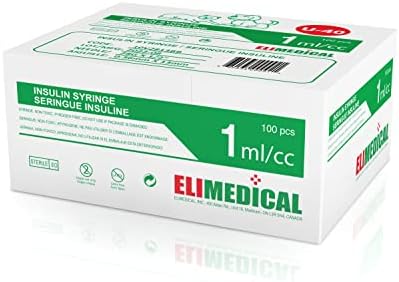 Veterinary Insulin Syringe 40IU (U-40), 1cc (1ml), 28G x 1/2 inch (12.7 mm), Individually Packed, for Pet Cat or Dog, 100 per box, 10V2813BB