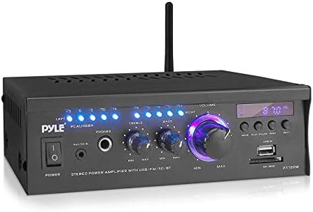 Pyle Home Power Amplifier with Bluetooth Wireless - 2 x 120 Watt Stereo Receiver w/ Blue LED Level Meter, FM Radio, USB-A Input w/ MP3 Player