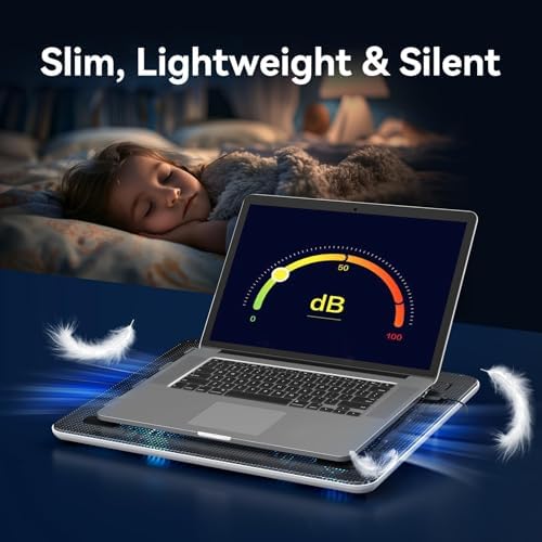 TECKNET Laptop Cooling Pad, Portable Slim Laptop Cooler for 12"-17" Laptops | 60% High-Efficiency Cooling, Whisper-Quiet Design, Dual USB Ports, LED Working Indicator, Alloy Material Mesh