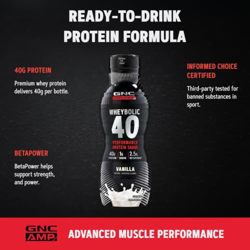 GNC AMP Wheybolic 40 Whey Protein Shake, Vanilla, 14 oz