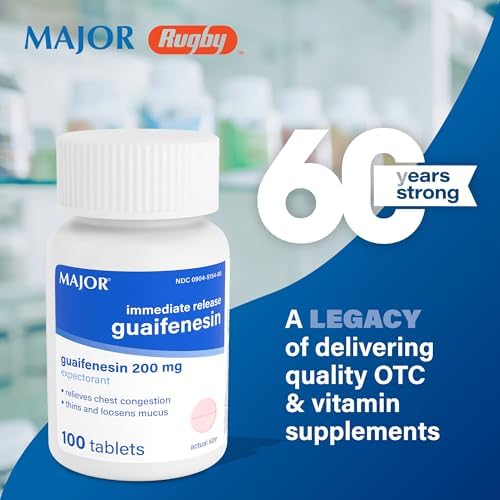 MAJOR Immediate Release Guaifenesin - Relieves Chest Congestion, Thins and Loosens Mucus - 200 mg - 100 Tablets (1 Pack)