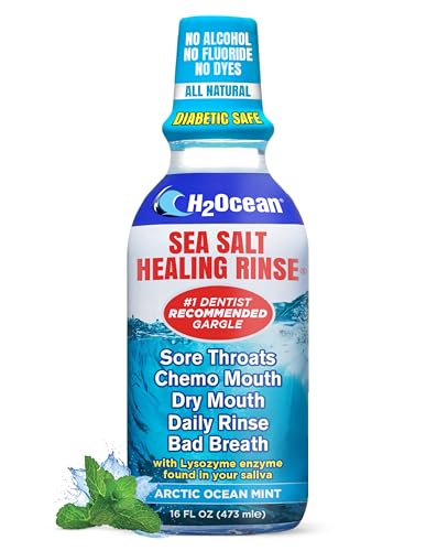 H2Ocean Healing Rinse Natural Sea Salt Mouthwash Arctic Ocean Mint, 8 oz | Alcohol & Fluoride-Free Oral Care for Tonsil Stones, Sore Throats, Wisdom Teeth Recovery & Gum Health, Whitening Mouthwash