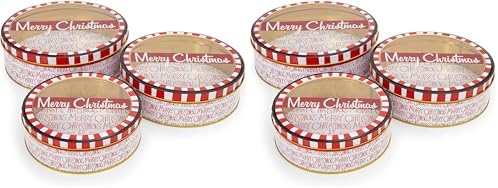 Juvale 3-Piece Cookie Tin with Lid - 8.75 in/7.75 in/6.5 in Round, Red & White - Tin Containers with Lids for Cookie Storage & Container Set