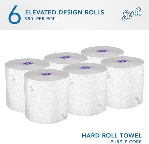 Scott Professional Hard Roll Paper Towels, Bulk, 6 Rolls x 950' (02001) | Purple Core, High-Capacity, Elevated Design, Absorbency Pockets, White, Plus Tier, Compatible with Scott Essential Dispensers